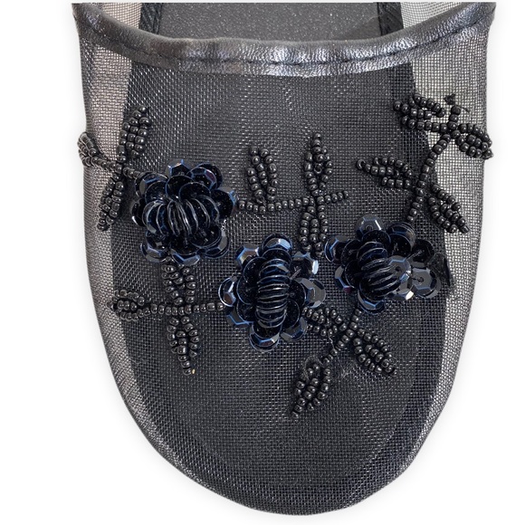 Vintage Sequin Mesh Slides Chinese Beaded Slippers with Floral Embellishments - Picture 3 of 6